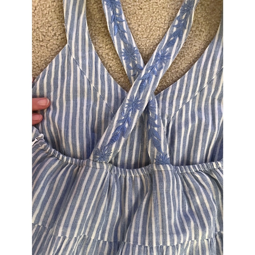 Ro's Garden Women's Tiered Striped Maxi Dress‎ Embroidered V-Neck Blue- Size XS - Picture 9 of 9